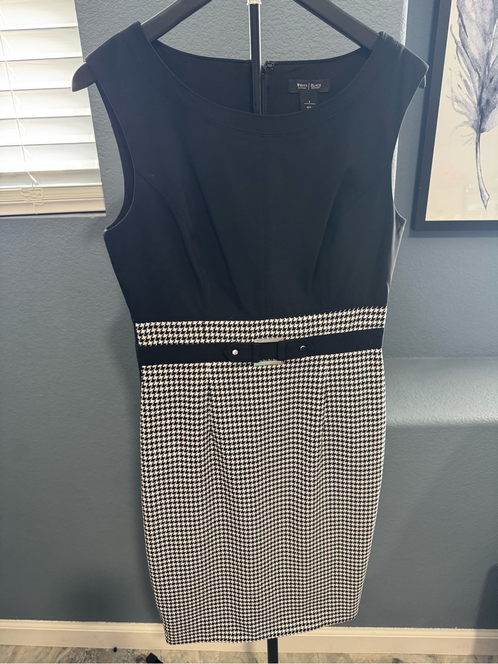 White House Black Market Black & White Houndstooth Midi Sheath Dress